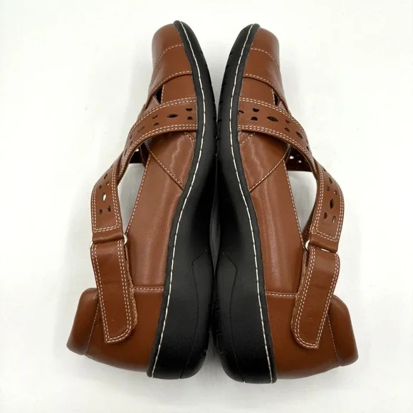 Unbranded Mary Jane Shoes Women's Size 8 Brown Faux Leather Zip & Loop Flat - Picture 6 of 10